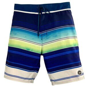 Ron Jon Mens Size 36 Blue Stripe Board Shorts Surf Style Swim Trunks Lace Up